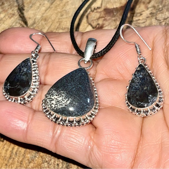 Dendritic Opal Pendant & Earrings Set - Picture 5 of 8